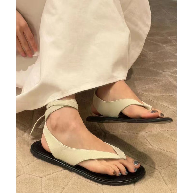 Holiday Style White Faux Leather Chic Splicing Thong Sandals