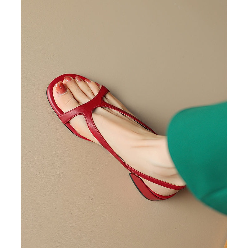 Stylish Hollow Out Peep Toe Sandals Red Faux Leather