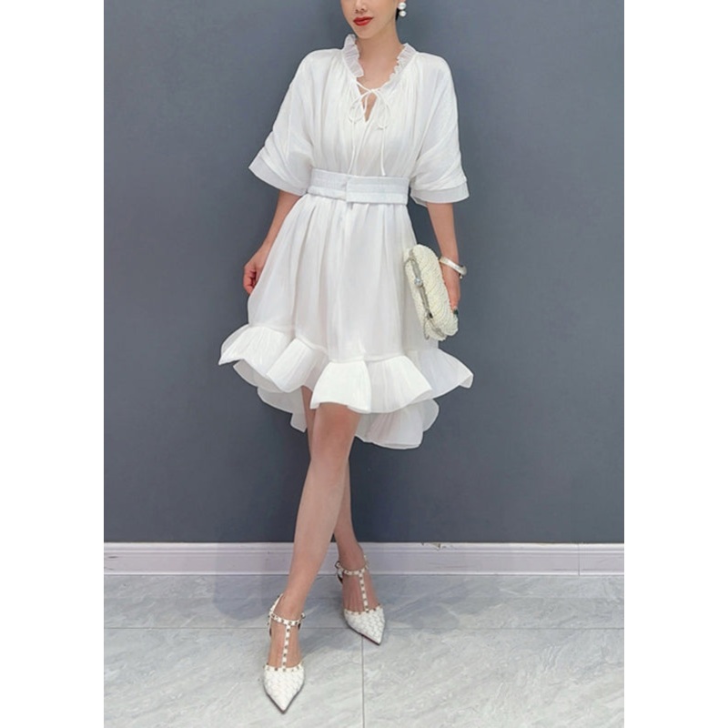 White Ruffled Patchwork Maxi Dress Half Sleeve