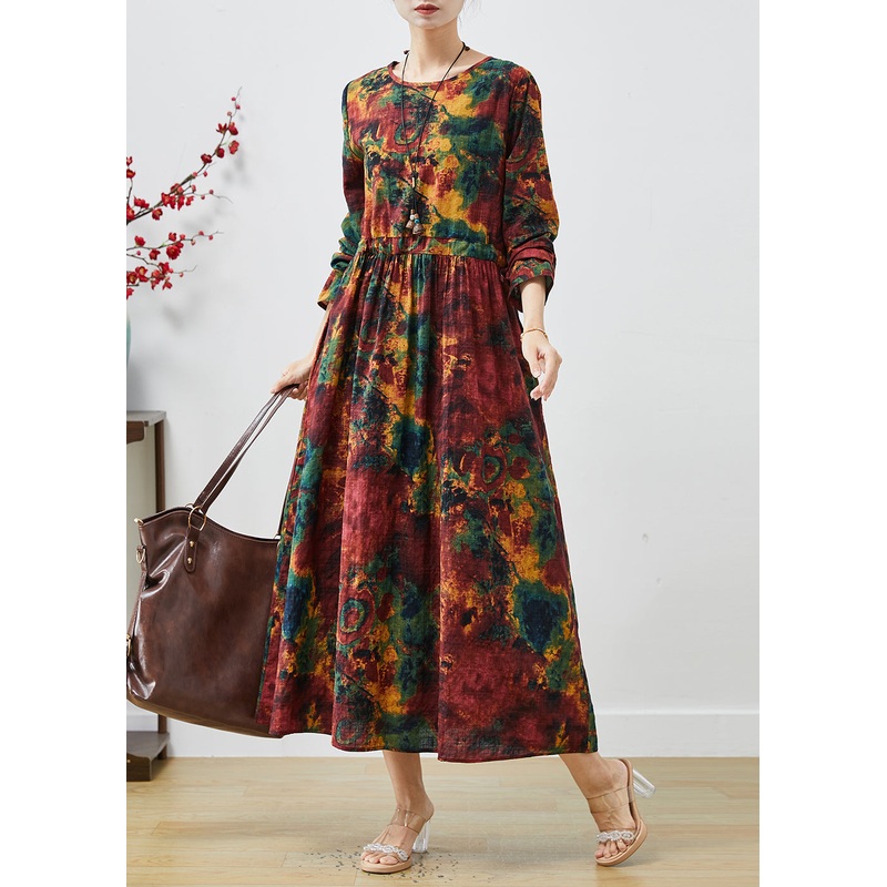 Art Mulberry Cinched Print Cotton Long Dress Spring