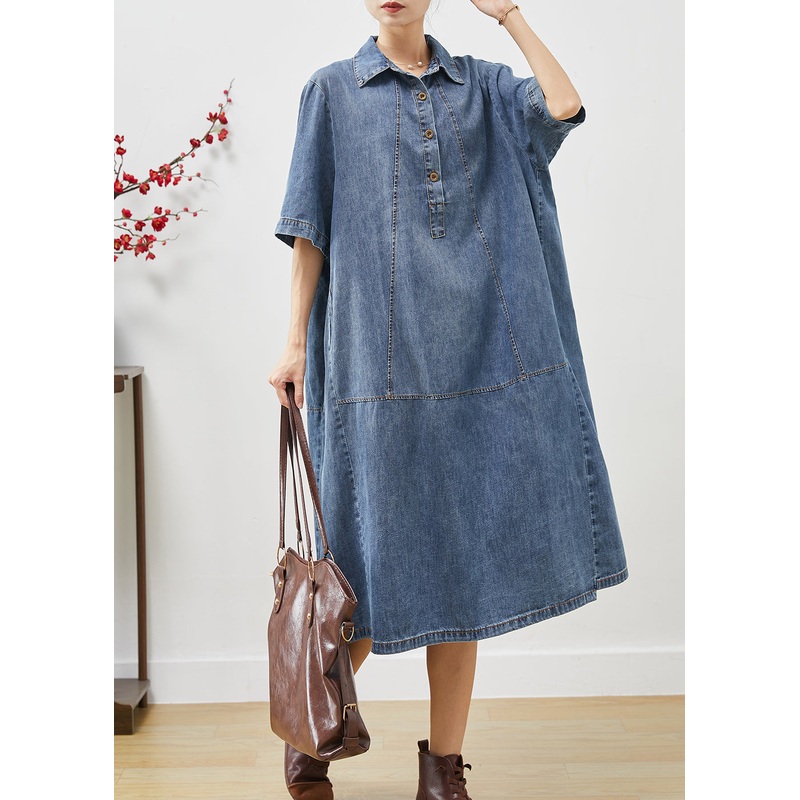 Unique Blue Oversized Patchwork Denim Dresses Summer
