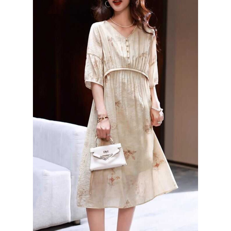 Women Apricot Print Patchwork Party Long Dress Summer