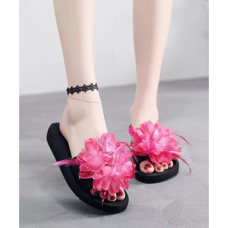 2024 New Fashionable Flower Beach Slide Sandals Peep Toe