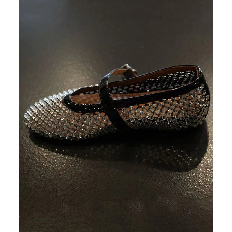 Black Walking Sandals Comfy Splicing Hollow Out Zircon Buckle Strap