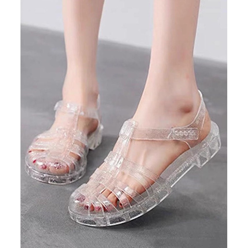 Boho Splicing Hollow Out Flat Clear Sandals White