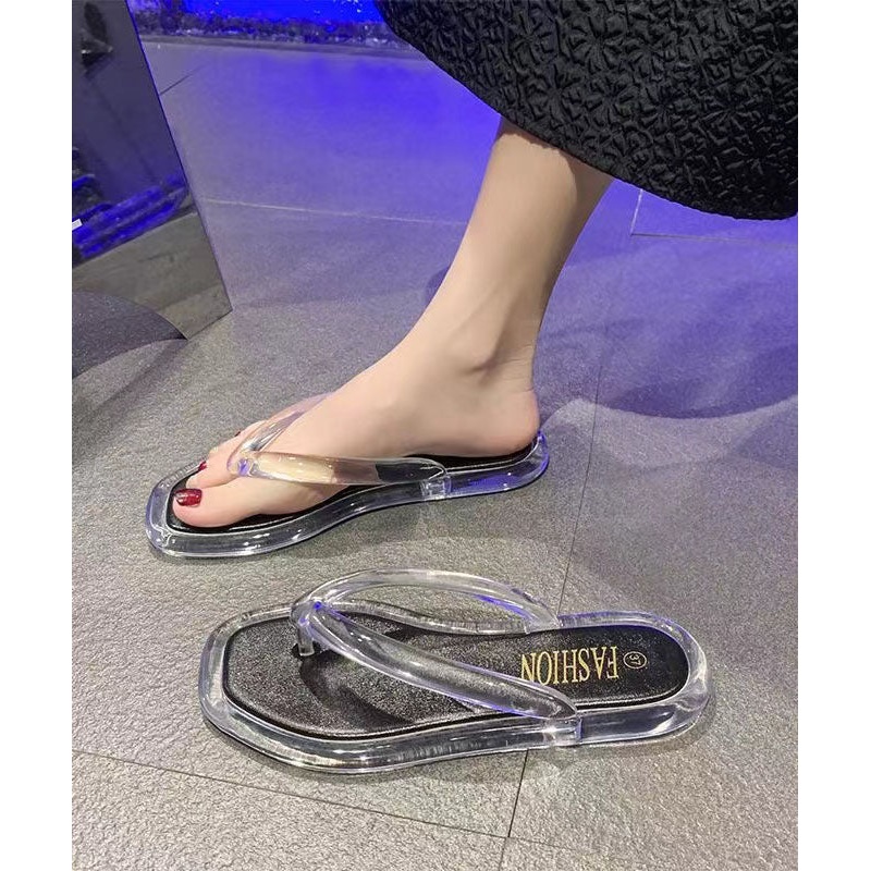 Chic Comfortable Black Clear Flats Flip Flops