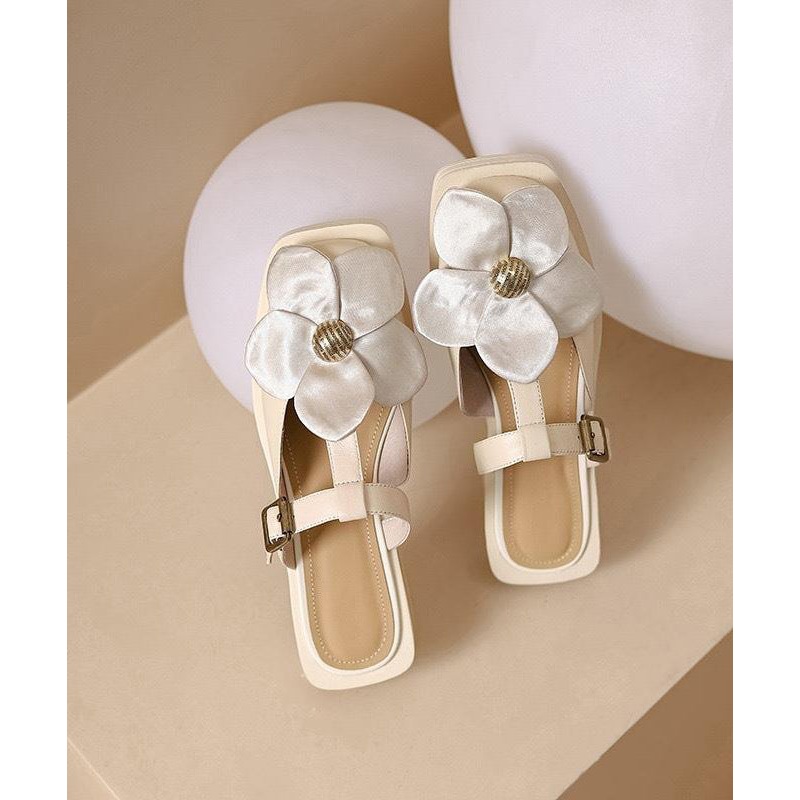 Classy Beige Floral Splicing Hollow Out Slide Sandals