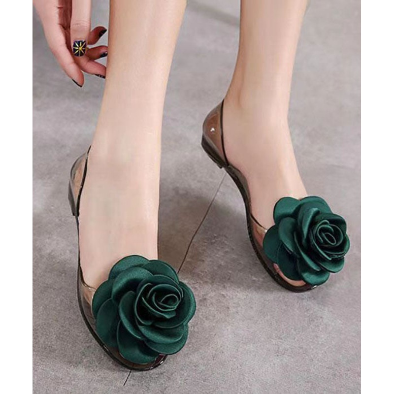 Comfortable Floral Splicing Flat Sandals Blackish Green