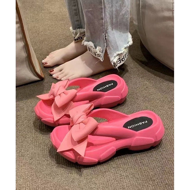Fashion Bow Splicing Slippers Shoes Rose Peep Toe