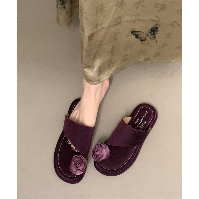 New Chinese Style Purple Floral Toe Set Slippers
