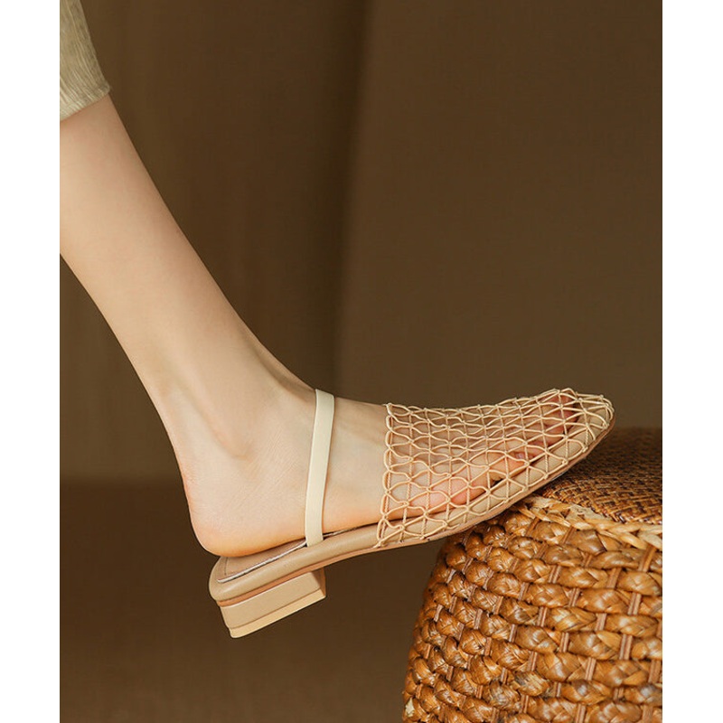 Stylish Apricot Hollow Out Splicing Slide Sandals