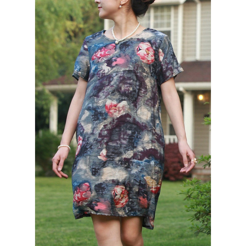 Stylish Red O-Neck Print Party Mid Dress Summer