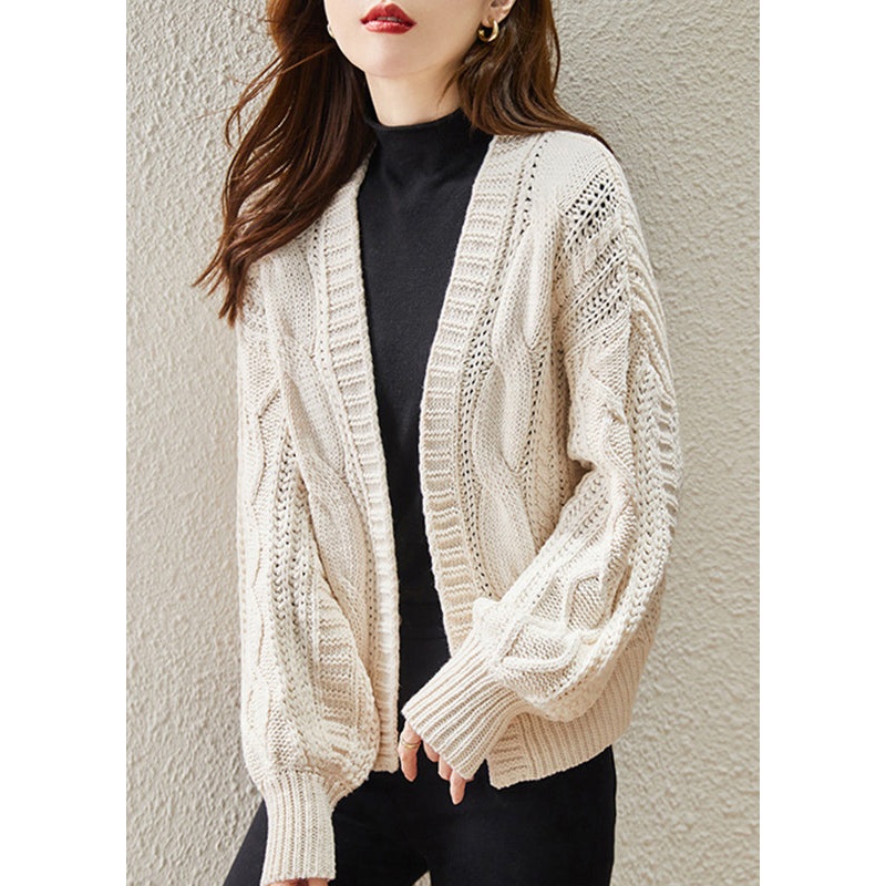 Beige Hollow Out Knit Cardigan Oversized Spring