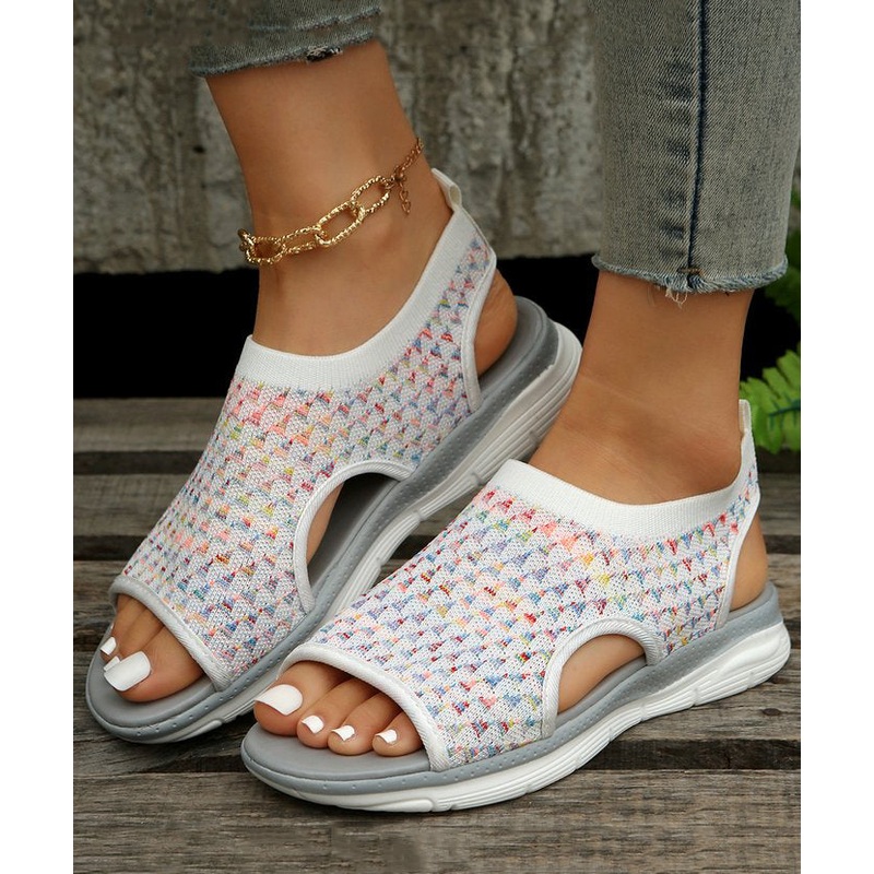 Comfy White Breathable Mesh Splicing Sandals Hollow Out Peep Toe