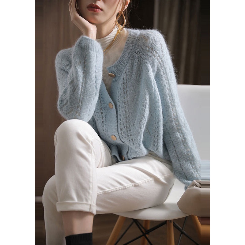 Vintage Sky Blue Oversized Chunky Knit Cardigan Spring
