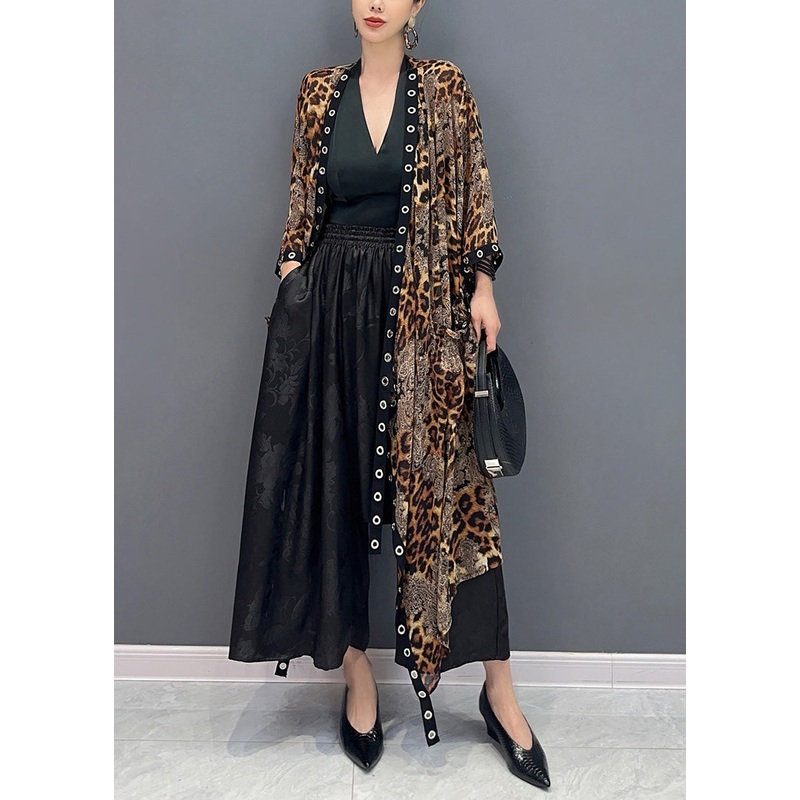 2024 Summer Leopard Cardigan Asymmetrical Design Long Sleeve