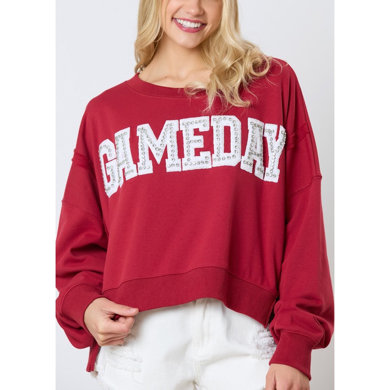 Women Red Letter Zircon Cotton Sweatshirt Long Sleeve