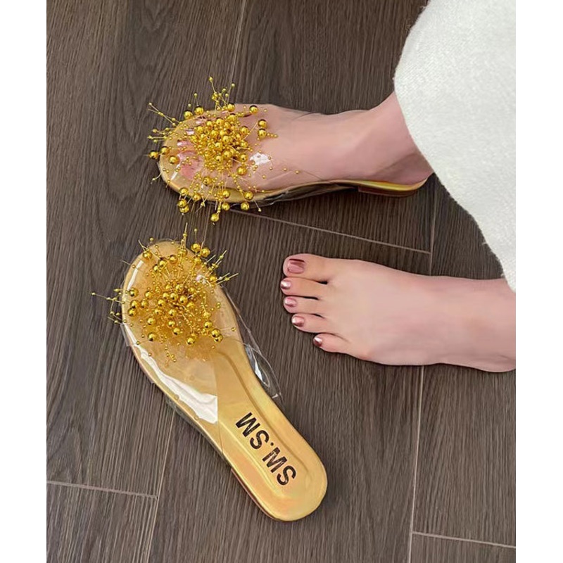 2024 New Nail Bead Flat Bottomed Transparent Fish Mouth Slide Sandals