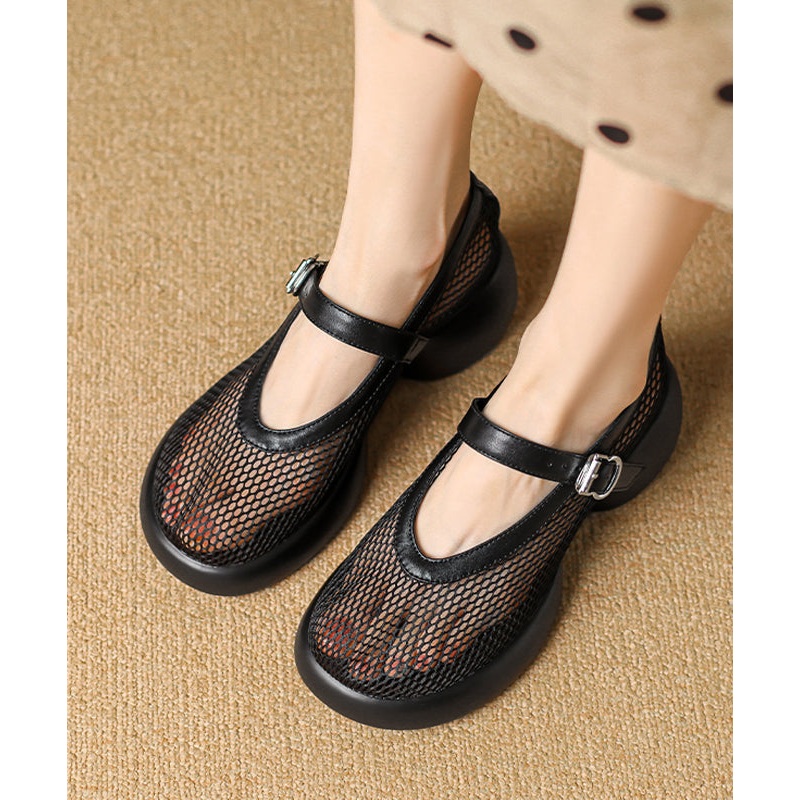 Boutique Splicing Chunky Sandals Black Breathable Mesh