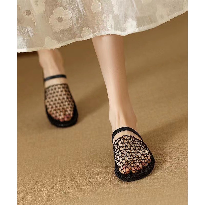 Breathable Mesh Hollow Out Fashion Black Slide Sandals
