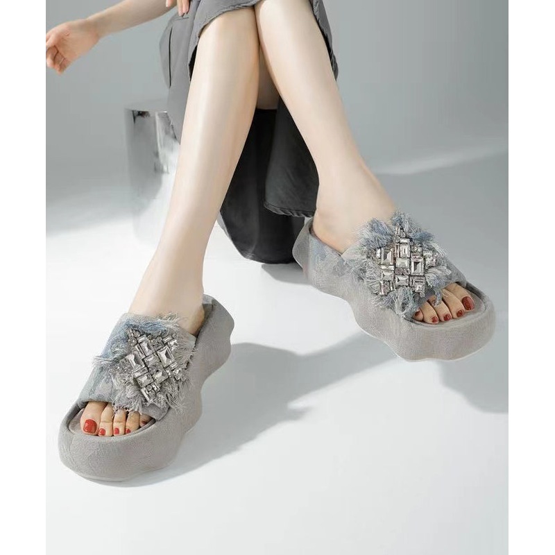 Fashion Boutique Tassel Zircon Platform Slide Sandals