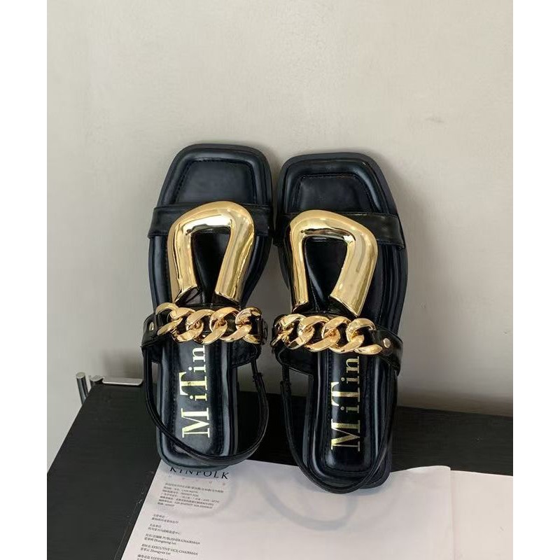 Faux Leather Black Sequined Splicing Sandals Peep Toe