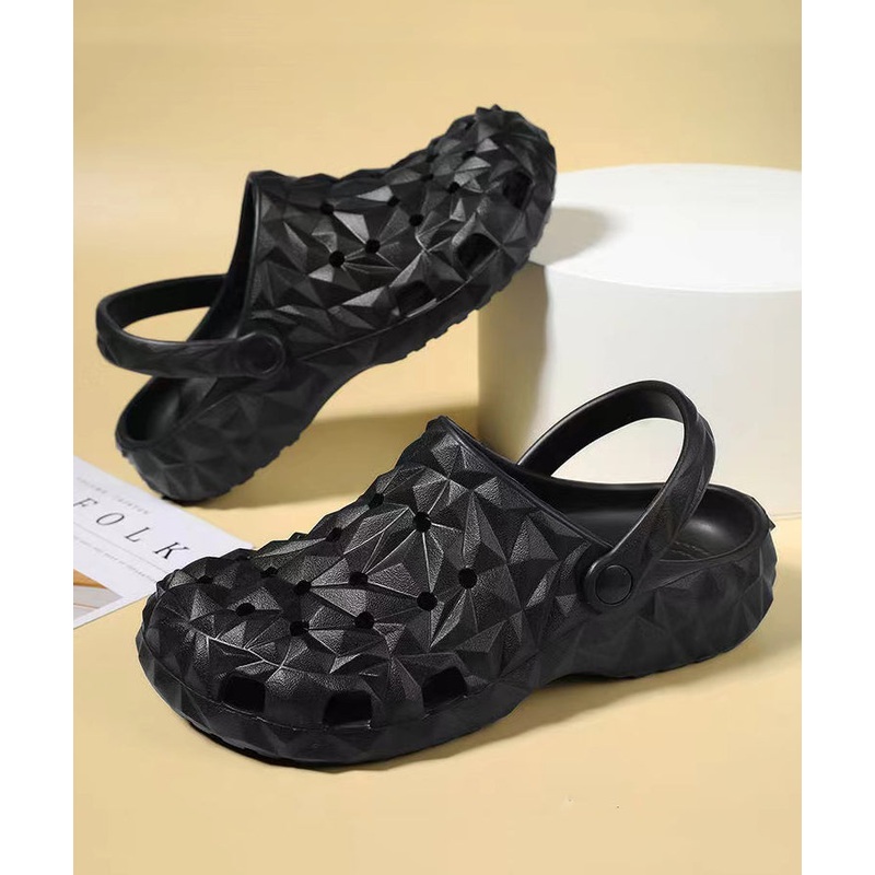 Simple Splicing Buckle Strap Hollow Out Black Slide Sandals