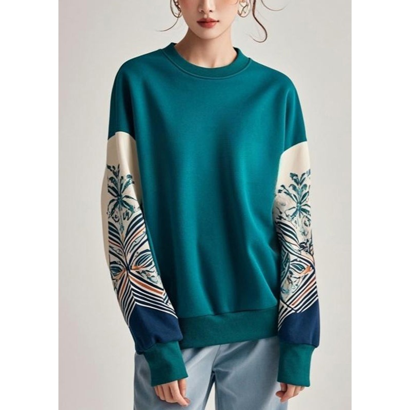 Casual Blue Print Patchwork Sweatshirts Fall