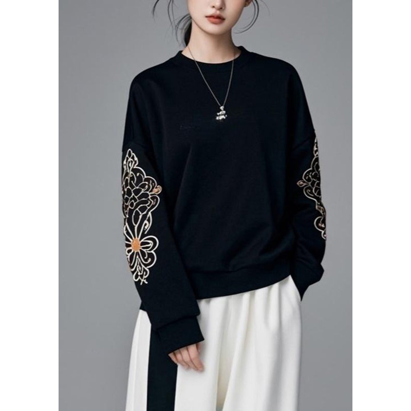 Unique Black Print Patchwork Fall Sweatshirt