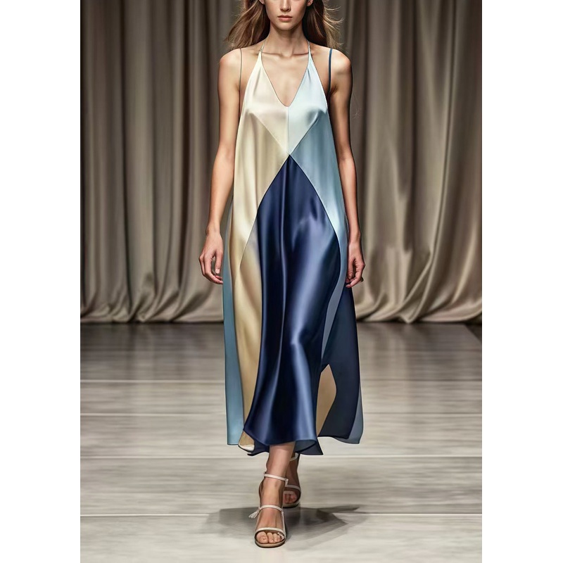Unique Colorblock Oversized Patchwork Draping Silk Summer Dress