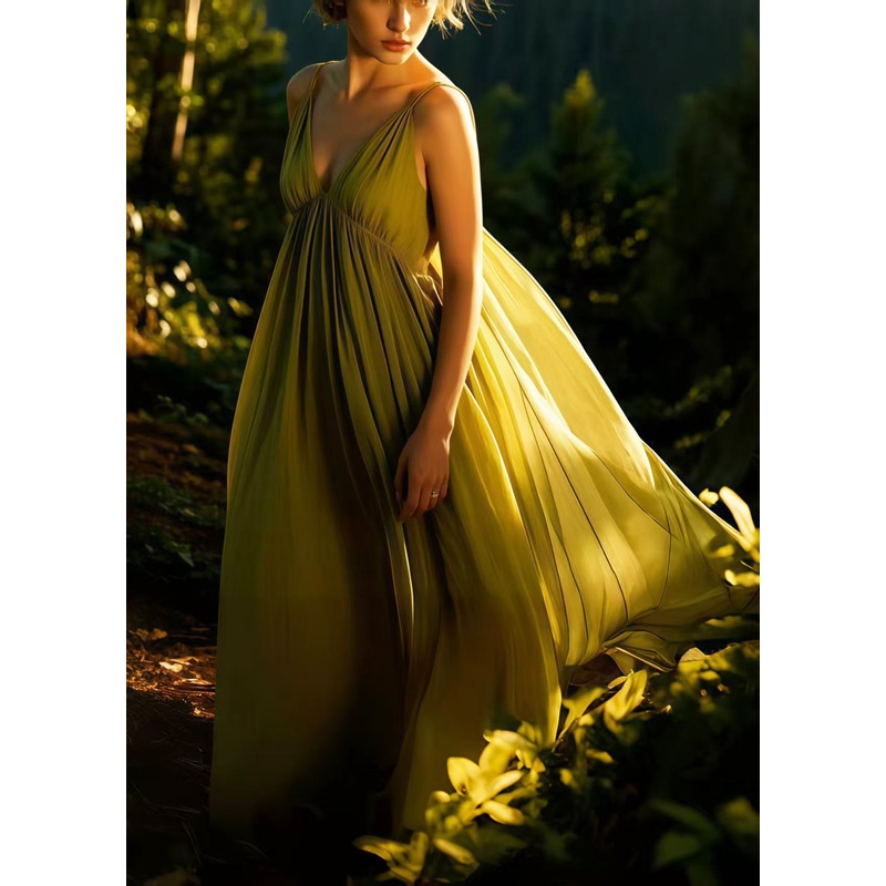 Beautiful Grass Green Exra Large Hem Chiffon Spaghetti Strap Dress Summer