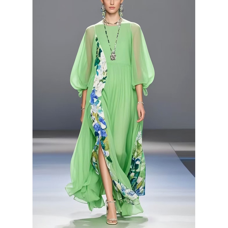 Beautiful Light Green Patchwork Side Open Chiffon Party Dresses Bracelet Sleeve