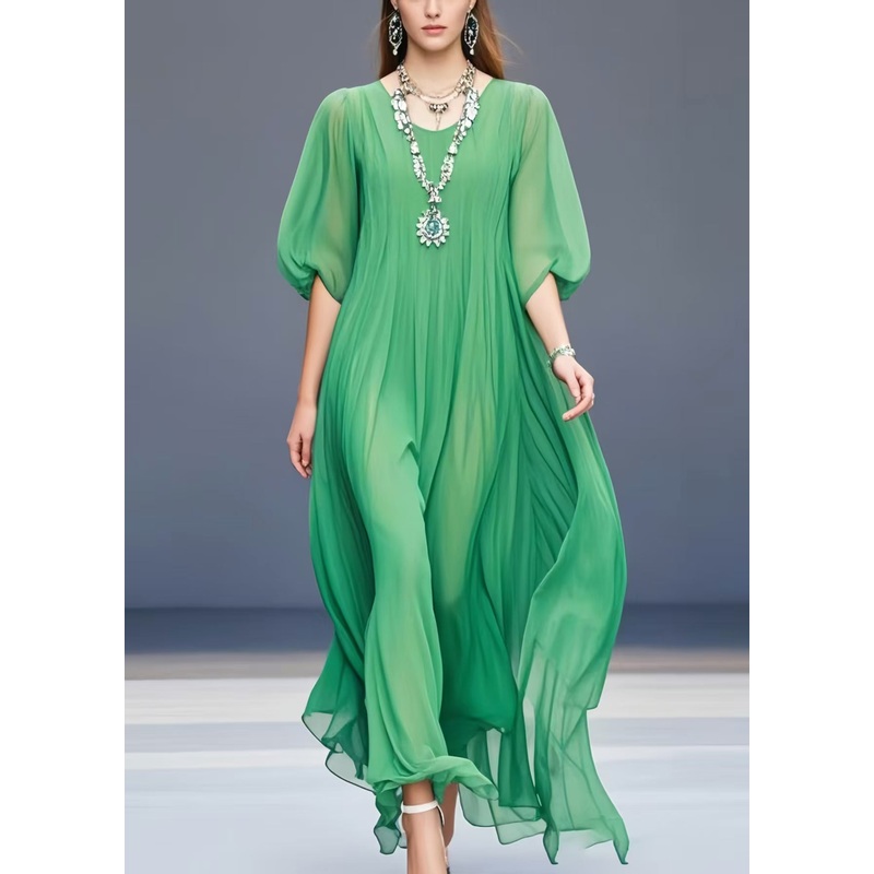 Bohemian Grass Green Oversized Draping Chiffon Dress Summer