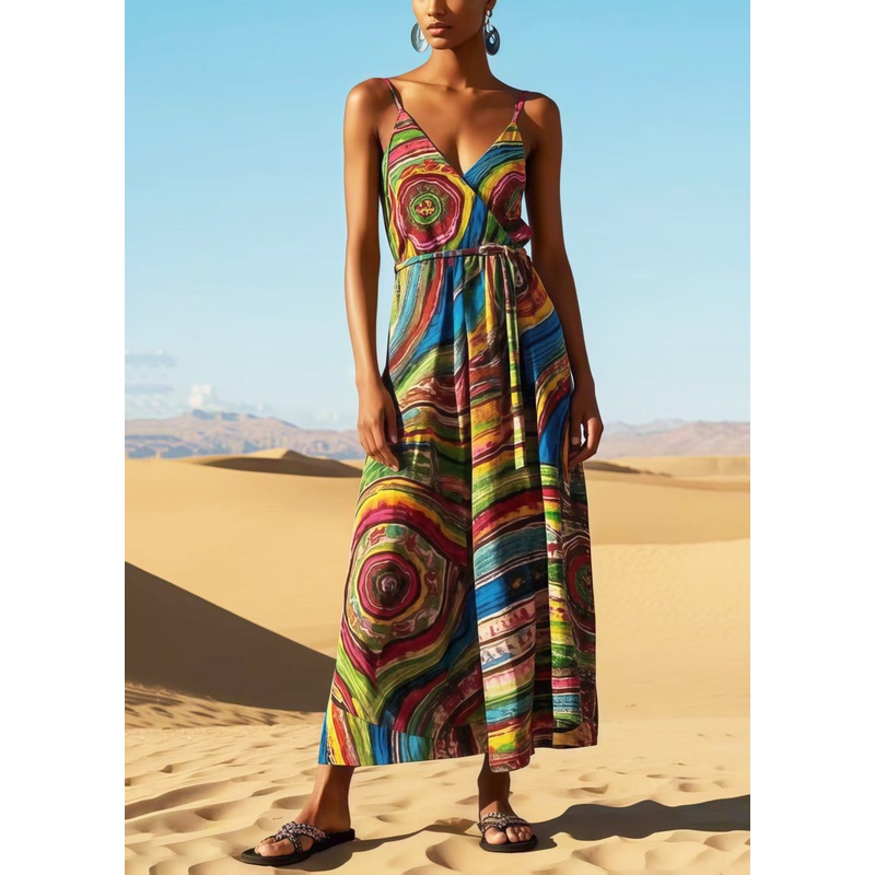 Bohemian Rainbow Print Cotton Sundress Summer