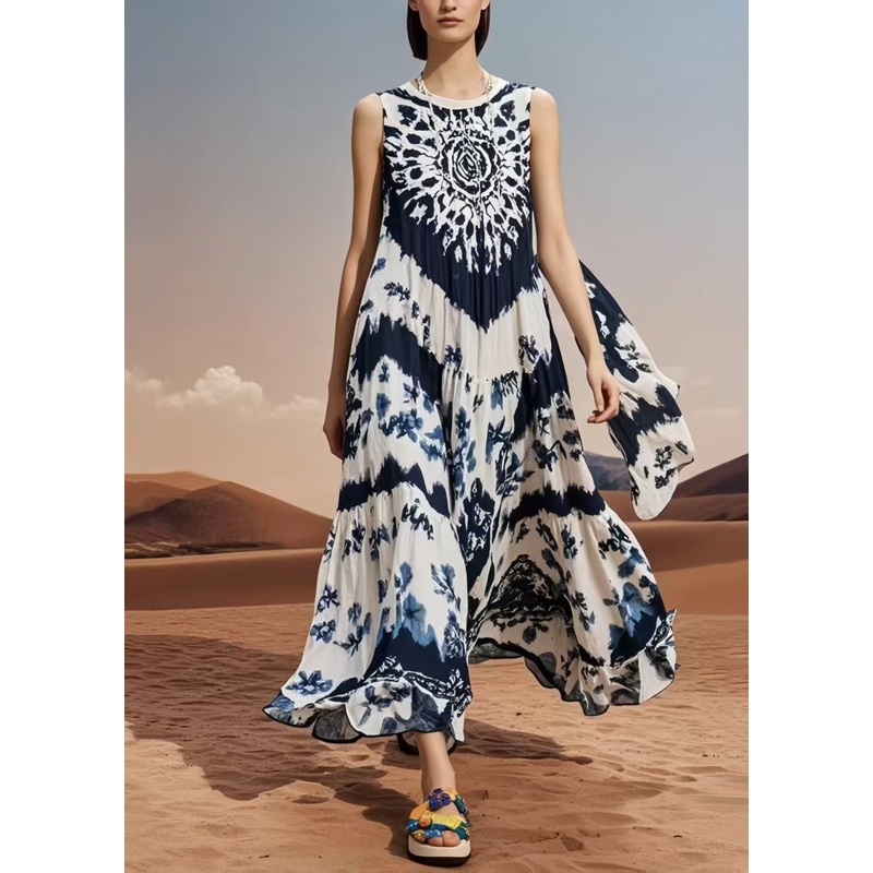 Women Oversized Print Cotton Vacation Dresses Sleeveless