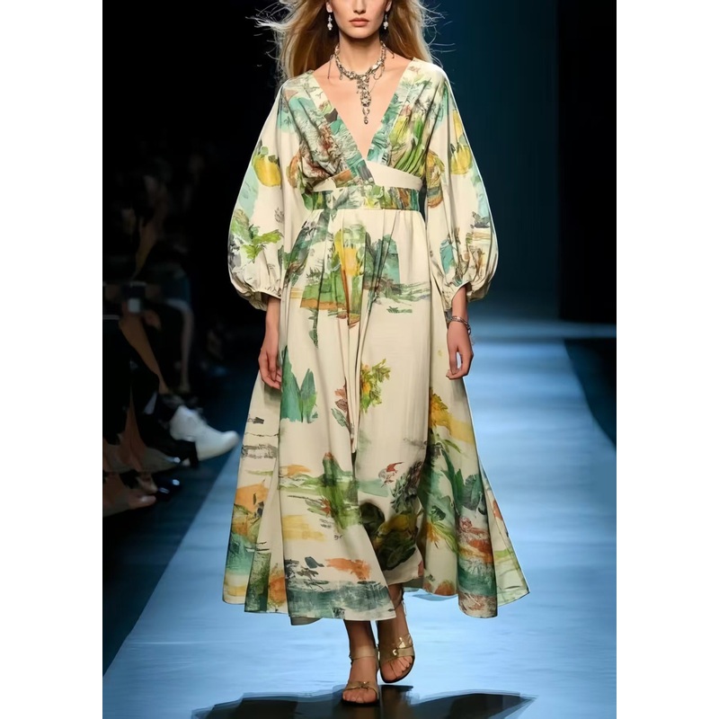 Women Print Exra Large Hem Cotton Long Dress Spring