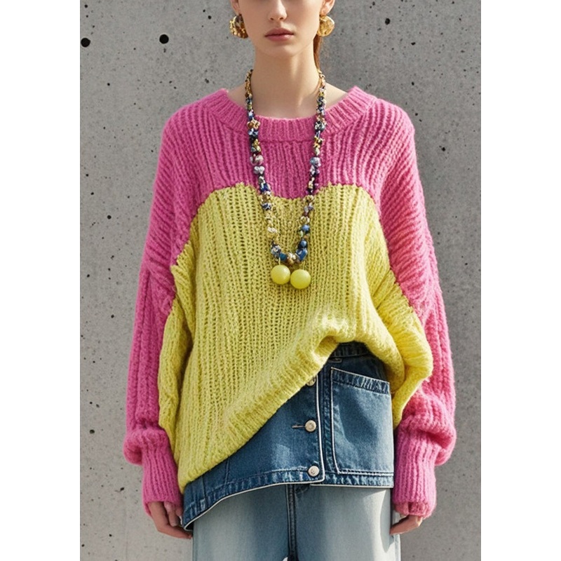 Beautiful Colorblock Oversized Patchwork Knit Sweater Fall