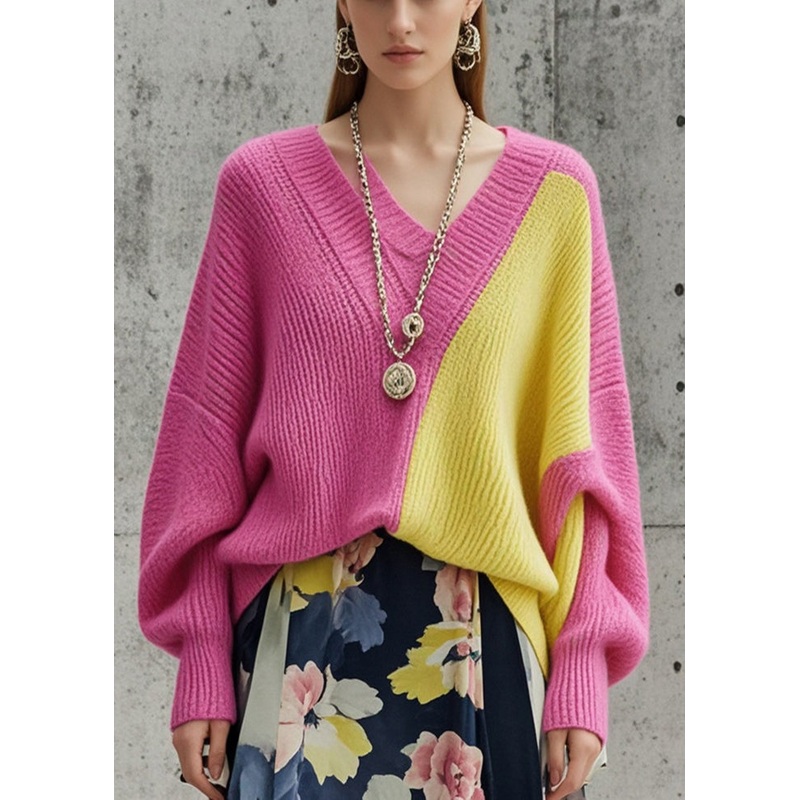 Rose Patchwork Knit Cozy Sweaters Oversized Fall