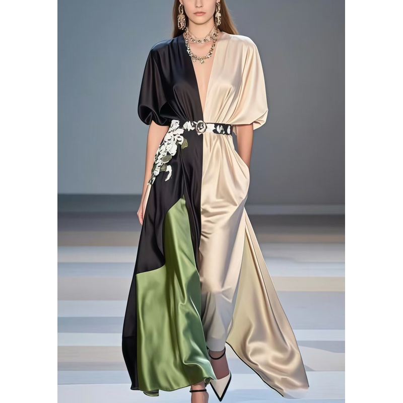 Women Polychrome Tunic Patchwork Silk Vestidos Dresses Summer