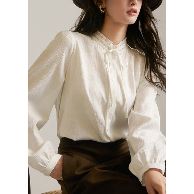 Chic Apricot Ruffled Patchwork Button Solid Shirt Fall