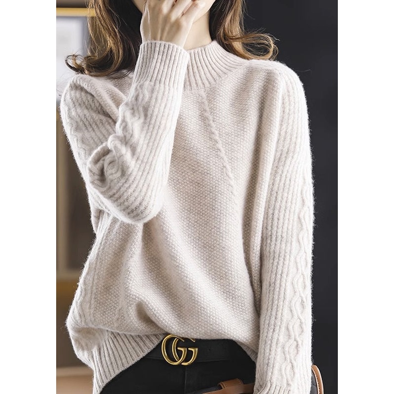 Modern Apricot Turtleneck Patchwork Thick Cotton Knit Sweaters Fall