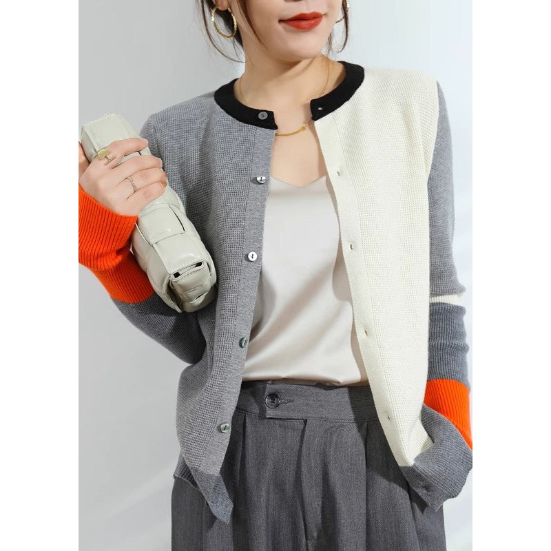Chic Grey Asymmetrical Button Knit Cardigans Fall