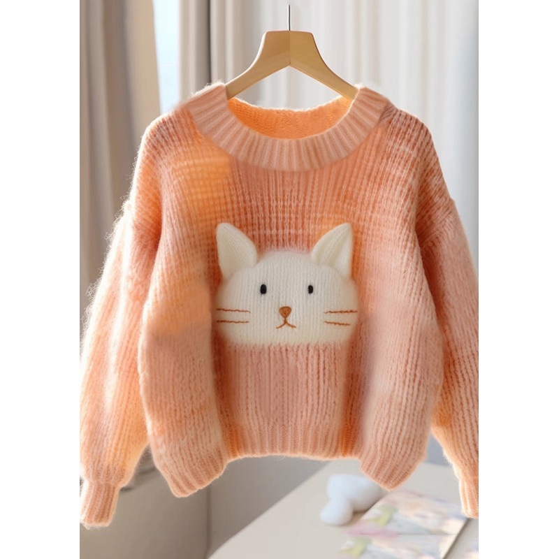 Chic Orange O Neck Cozy Knit Sweaters Fall