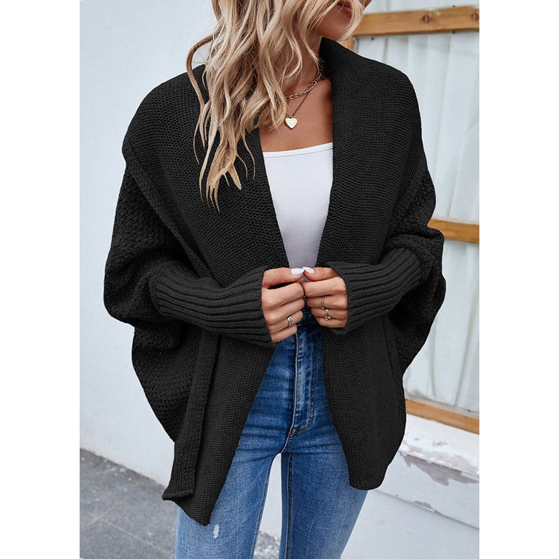Italian Black Knit Cardigan Batwing Sleeve