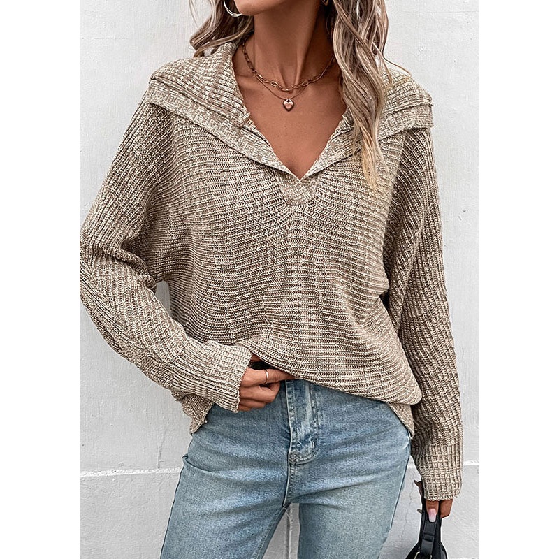 Italian Khaki Peter Pan Collar Knit Pullover Fall