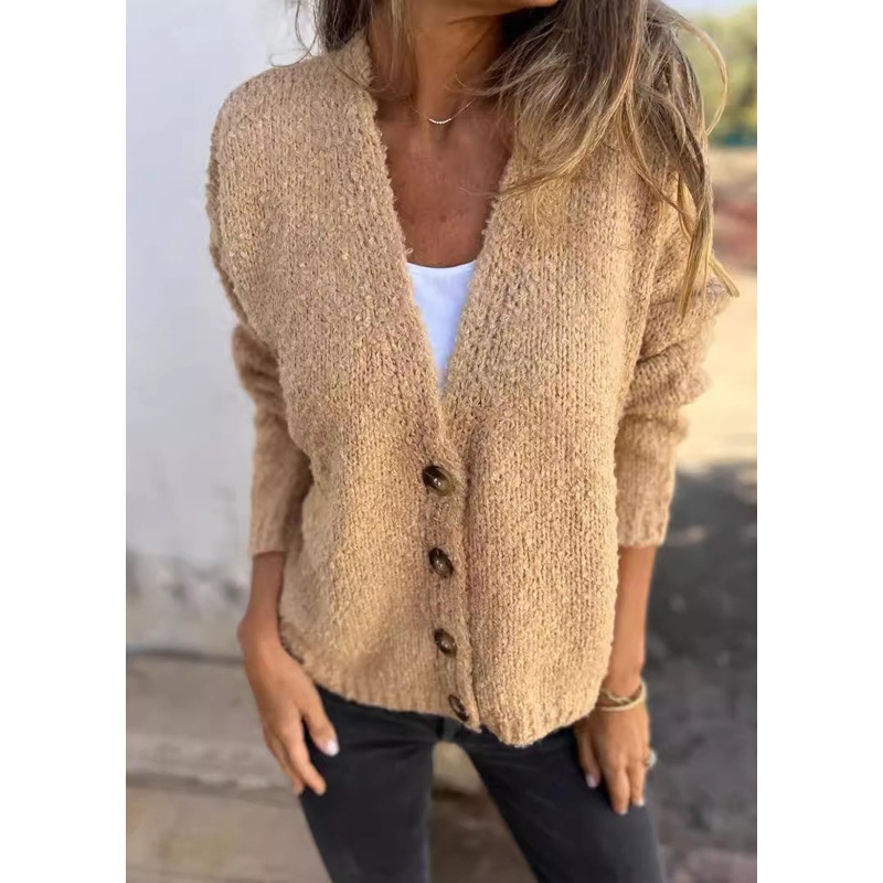Loose Khaki V Neck Button Knit Cardigans Fall