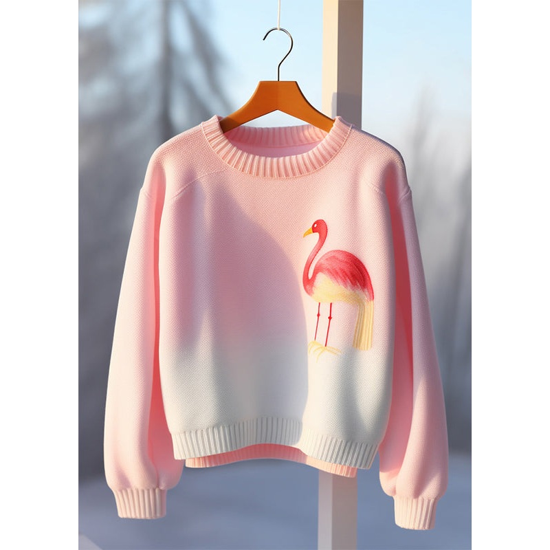 Stylish Pink Print Cozy Knitting Cotton Sweaters Fall