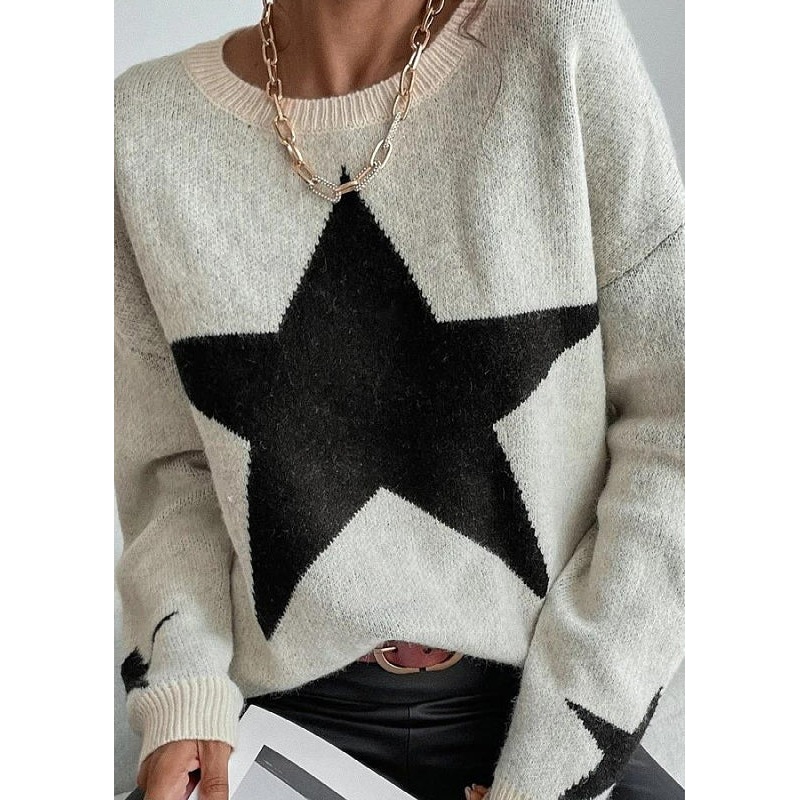 Stylish Apricot Stars Pattern Knit Sweaters Fall