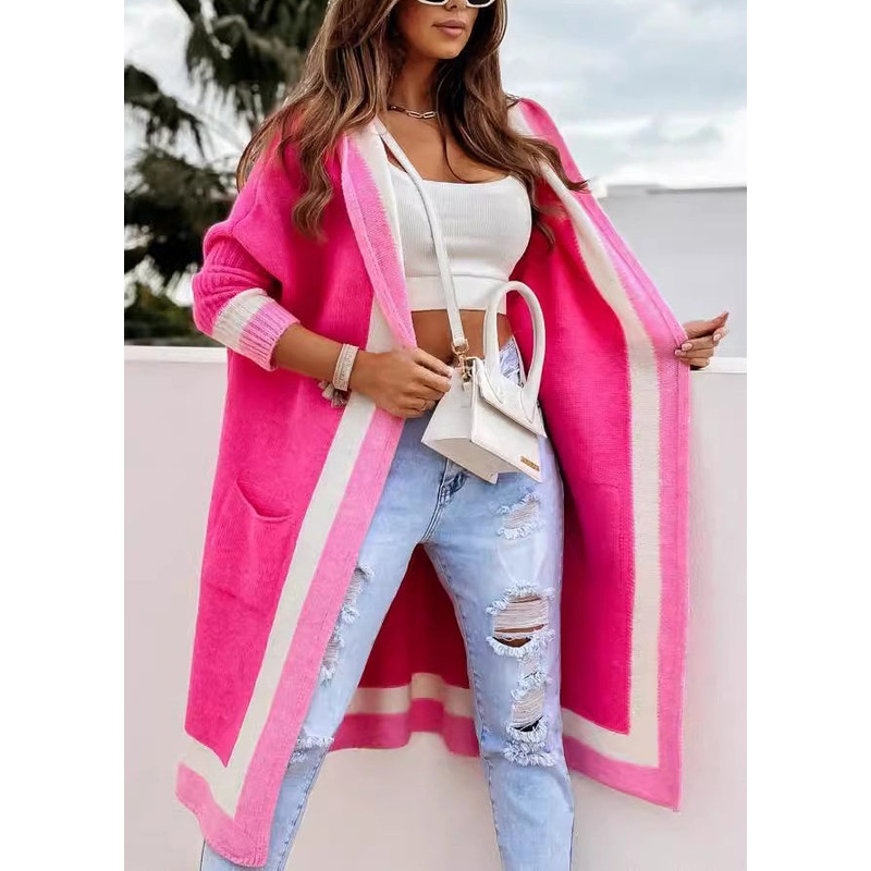 Unique Rose Hooded Pockets Casual Knit Cardigans Fall