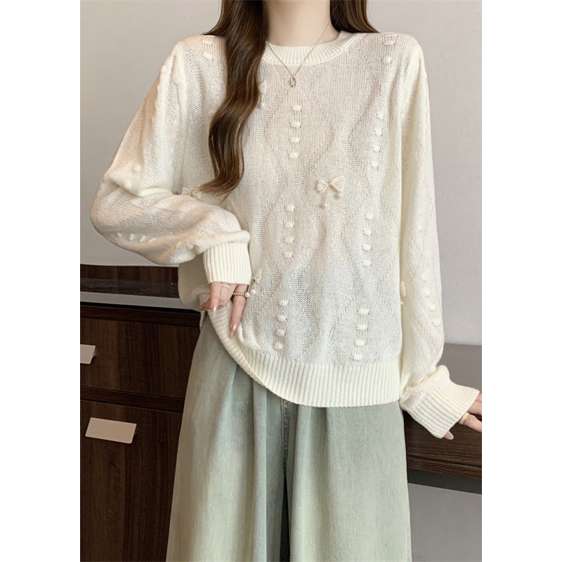 Women White Tasseled Butterfly Knit Tops Fall